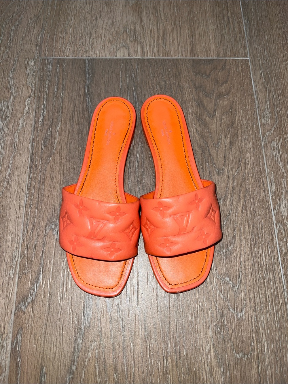 Louis Vuitton Orange Slide Sandals with Embossed Logo